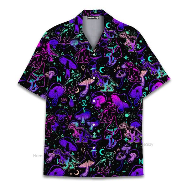 Trippy Dinosaur Psychedelic T-Rex  Neon Hawaiian Shirt