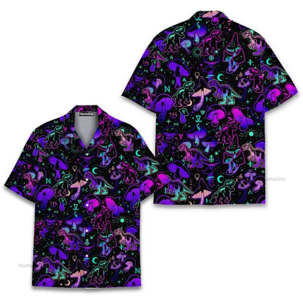 Trippy Dinosaur Psychedelic T-Rex  Neon Hawaiian Shirt