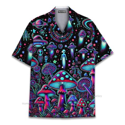 Psychedelic Alien Trippy Neon Mushroom Hawaiian Shirt