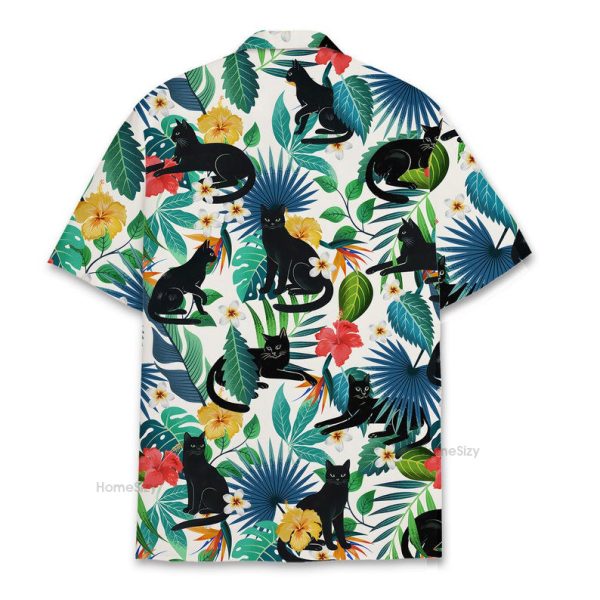 Funny Black Cat Tropical Jungle Floral Hawaiian Shirt