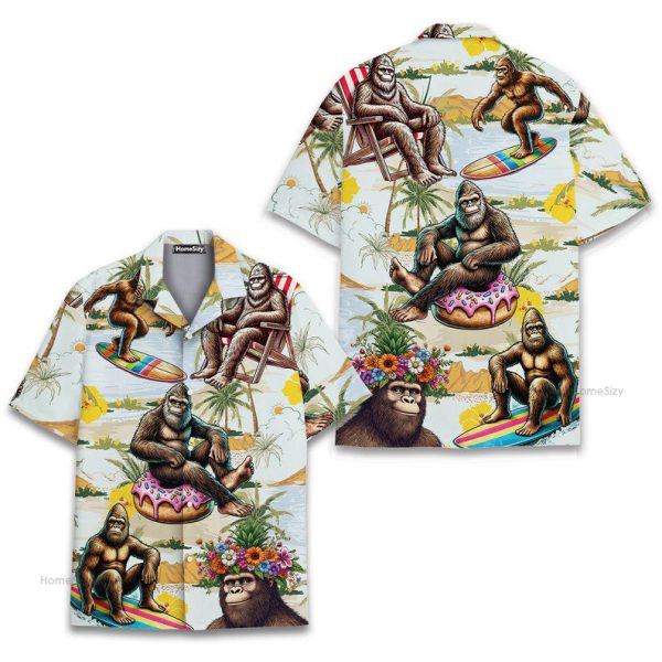 Bigfoot Relaxing Funny Surfing Sasquatch Tropical Hawaiian Shirt