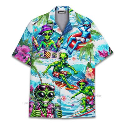 Alien Funny Surfing & Party Cool Summer Hawaiian Shirt