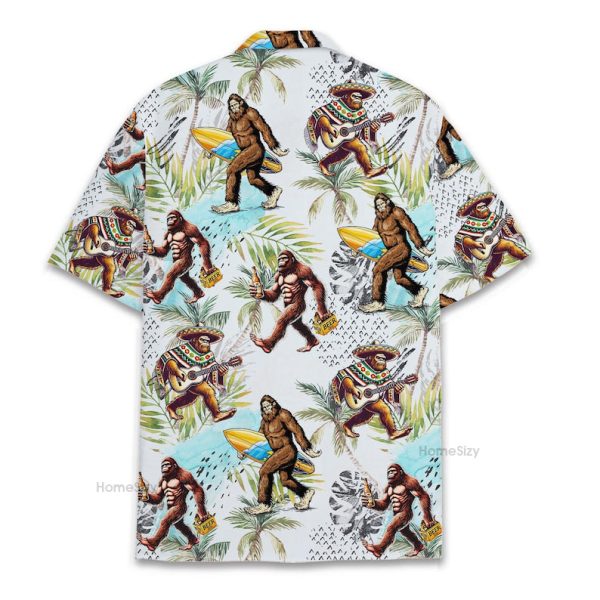 Bigfoot Surfing Sasquatch & Beer Funny Tropical Hawaiian Shirt