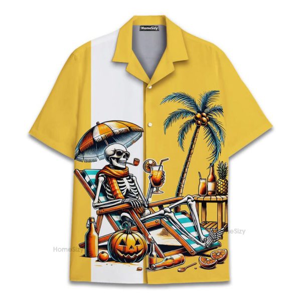 Funny Skeleton Beach Spooky Halloween Hawaiian Shirt