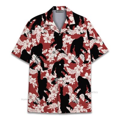 Bigfoot Sasquatch Silhouette & Floral Hawaiian Shirt