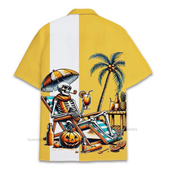 Funny Skeleton Beach Spooky Halloween Hawaiian Shirt