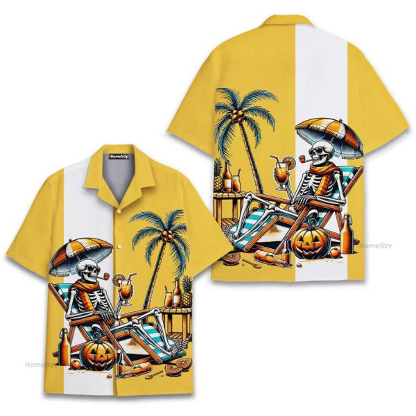 Funny Skeleton Beach Spooky Halloween Hawaiian Shirt