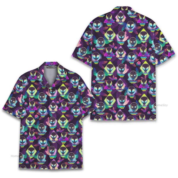 Neon Alien Hawaiian Shirt Trippy Sci-Fi Cool Festival Hawaiian Shirt
