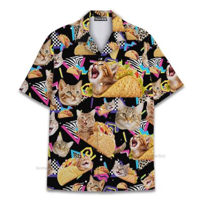 Funny Cat Taco Retro 90S Food Cool Party Hawaiian Shirt