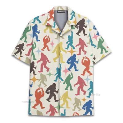 Retro Bigfoot Colorful Sasquatch Silhouette Fun Summer Hawaiian Shirt