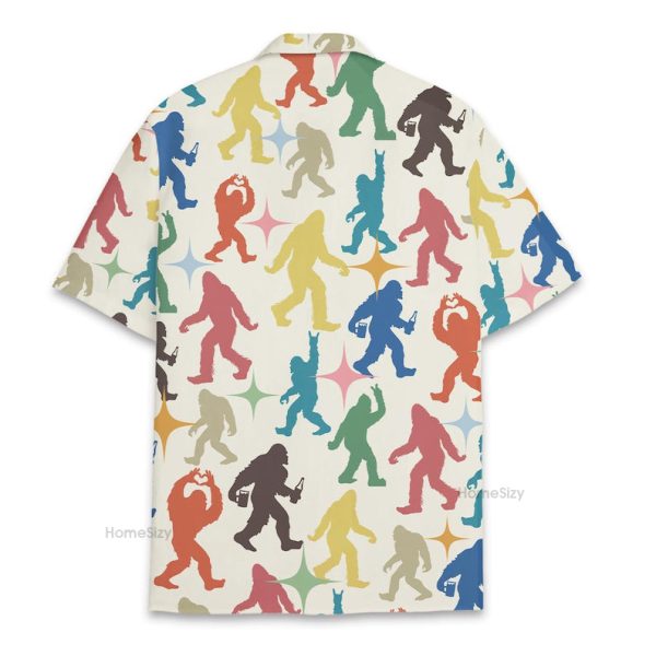 Retro Bigfoot Colorful Sasquatch Silhouette Fun Summer Hawaiian Shirt