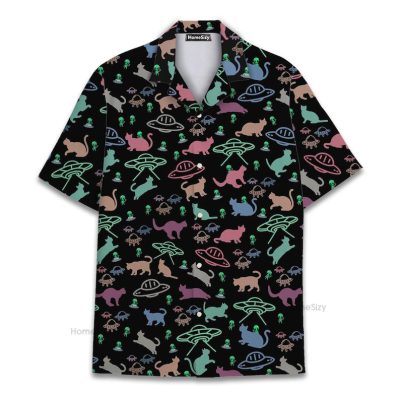 Alien Cat Ufo Abduction Glow-In-The-Dark Hawaiian Shirt