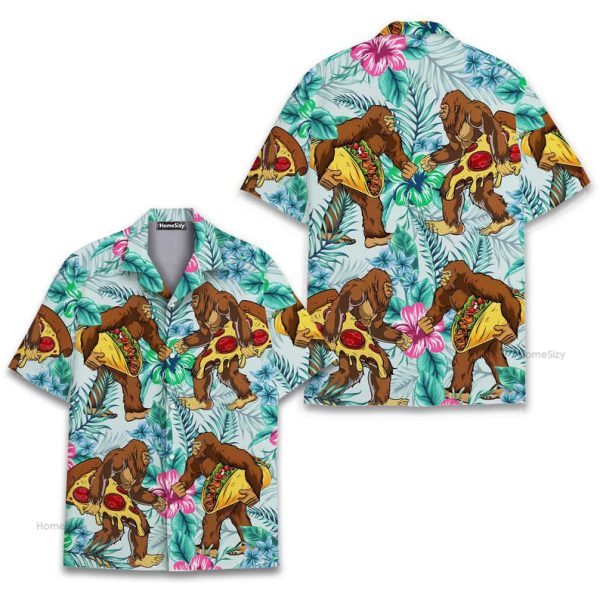 Funny Bigfoot Sasquatch Pizza & Taco Hawaiian Shirt Qt6011901