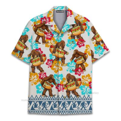 Bigfoot Funny Sasquatch Hot Dog Party Hawaiian Shirt