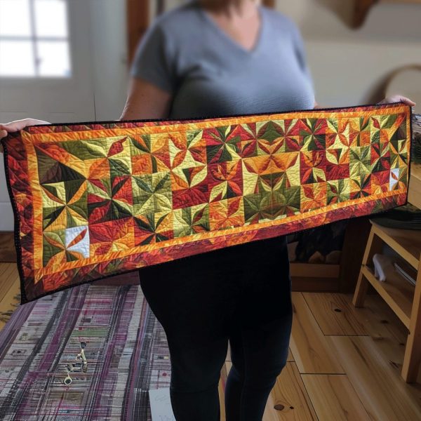 Cozy Maple Leaves Thanksgiving Quilted Table Runner