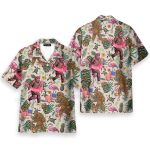 Funny Bigfoot Flamingo Tropical Sasquatch Hawaiian Shirt