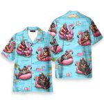 Funny Bigfoot Flamingo Pool Party Tropical Hawaiian Shirt