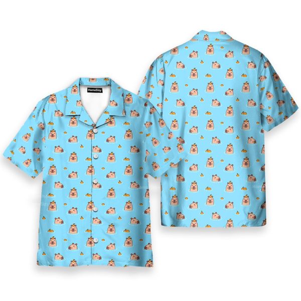 Cute Capybara Funny Blue Animal Hawaiian Shirt