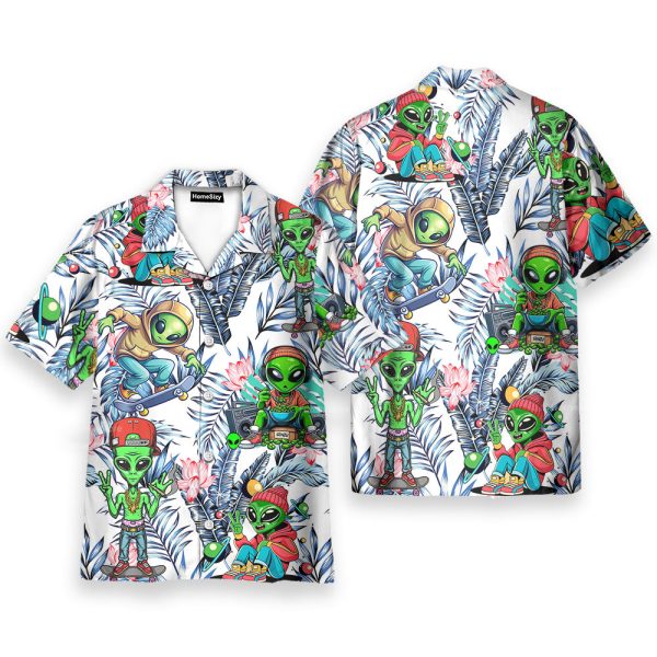 Funny Green Alien Streetwear Skater Tropical Hawaiian Shirt