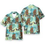Funny Bigfoot Walking Dachshund Tropical Hawaiian Shirt