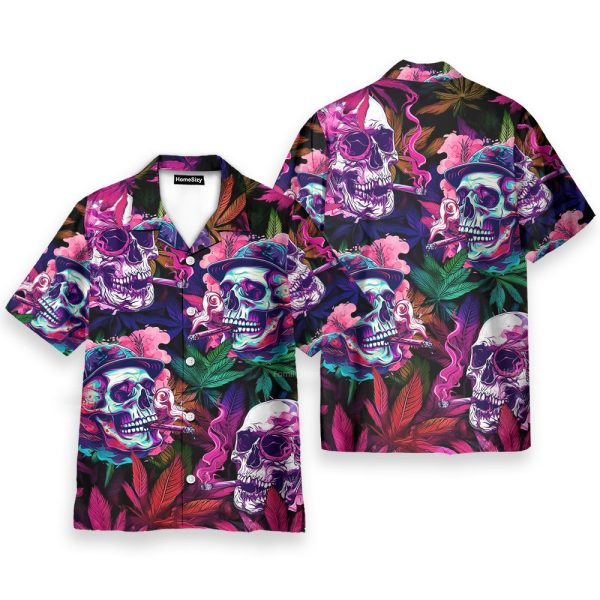 Psychedelic Skull Trippy Smoke & Weed Hawaiian Shirt