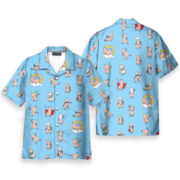 Funny D*Ck Blue Novelty Seamless Pattern Hawaiian Shirt