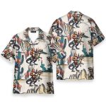 Bigfoot Riding Dinosaur Patriotic Hawaiian Shirt