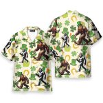 St. Patrick’S Day Bigfoot Lucky Shamrock & Sasquatch Hawaiian Shirt