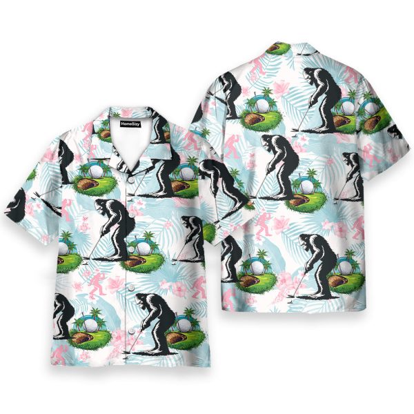 Bigfoot Golf Sasquatch Tropical Hawaiian Shirt
