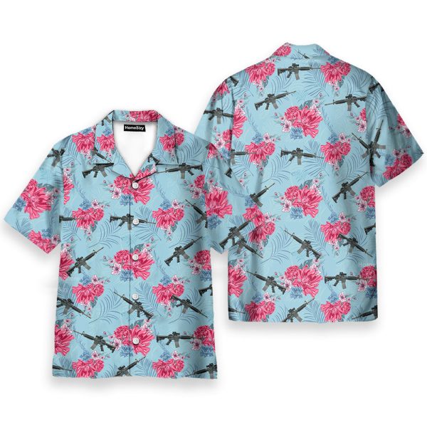 Floral Gun Tactical Hibiscus Tropical Hawaiian Shirt