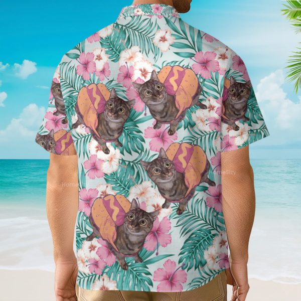 Funny Cat Hot Dog Hotdog Cat Tropical Aloha Hawaiian Shirt