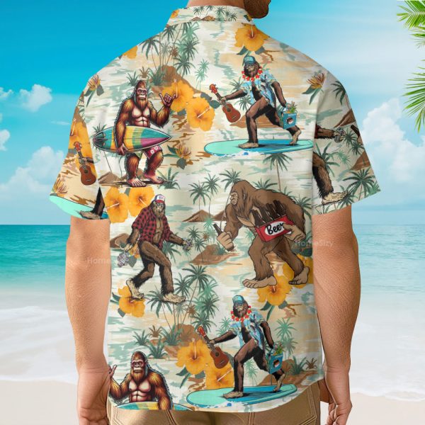 Bigfoot Beer Funny Surfer Tropical Hawaiian Shirt