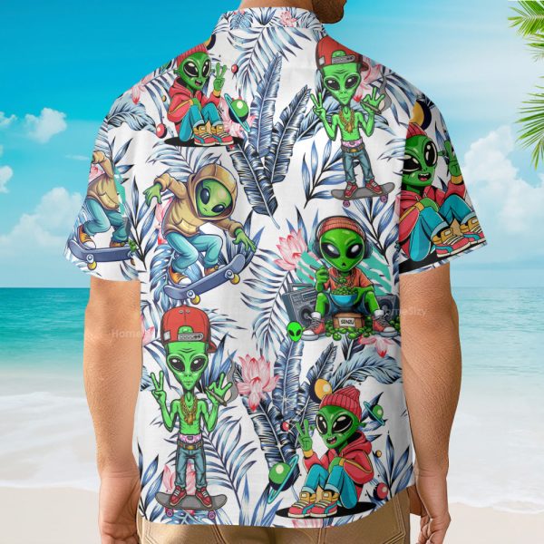 Funny Green Alien Streetwear Skater Tropical Hawaiian Shirt
