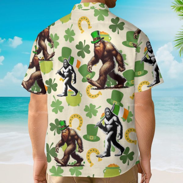 St. Patrick’S Day Bigfoot Lucky Shamrock & Sasquatch Hawaiian Shirt