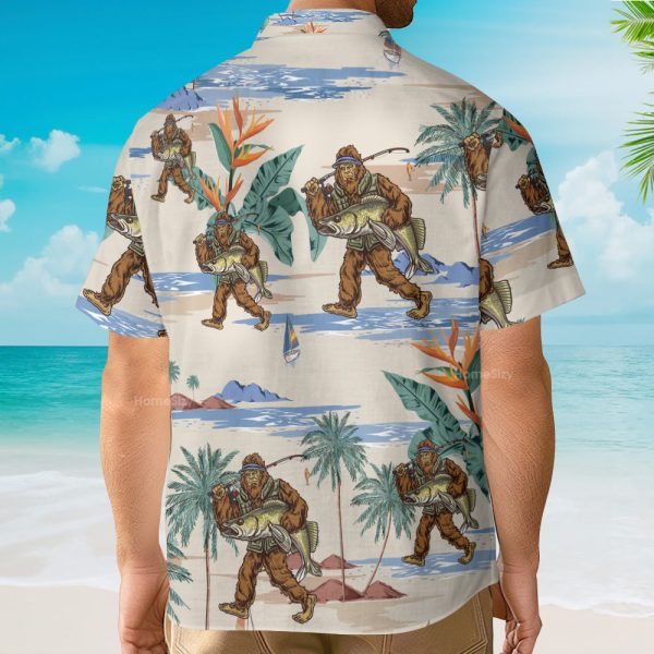 Funny Bigfoot Fishing Tropical Hawaiian Shirt