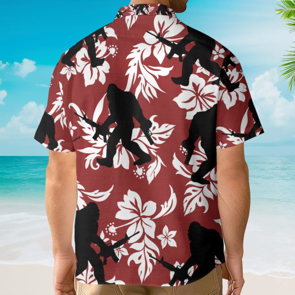 Tactical Bigfoot With Guns Floral Hawaiian Shirt