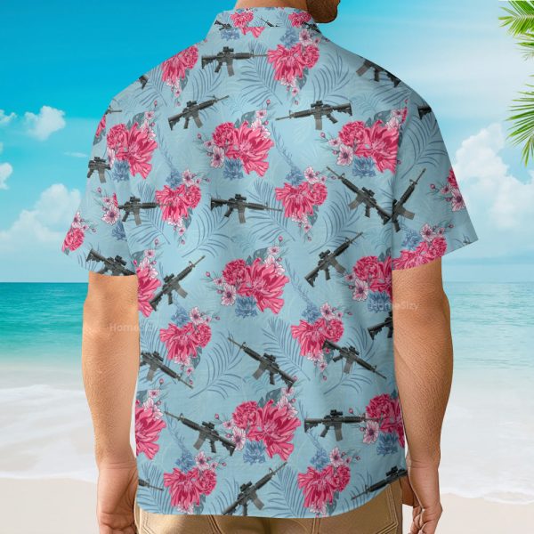 Floral Gun Tactical Hibiscus Tropical Hawaiian Shirt