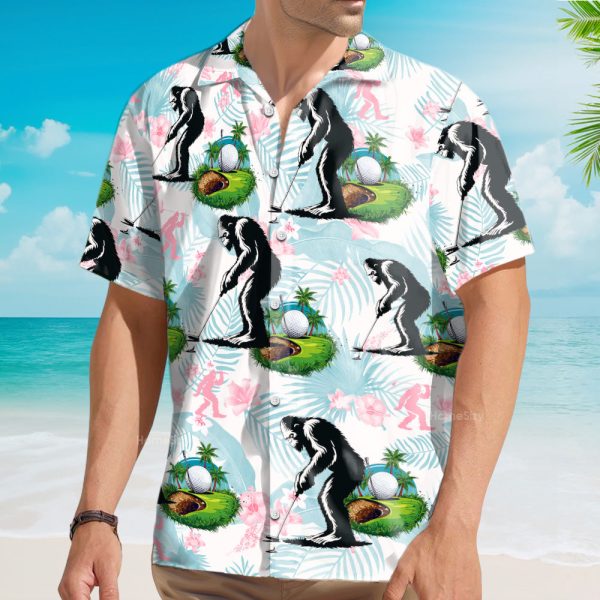 Bigfoot Golf Sasquatch Tropical Hawaiian Shirt