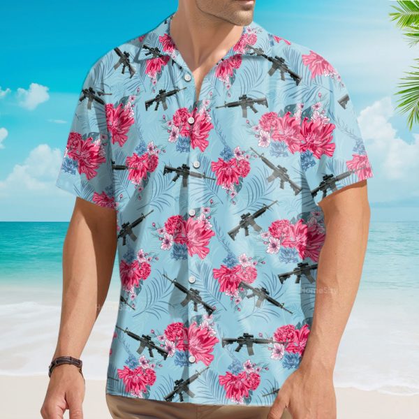Floral Gun Tactical Hibiscus Tropical Hawaiian Shirt
