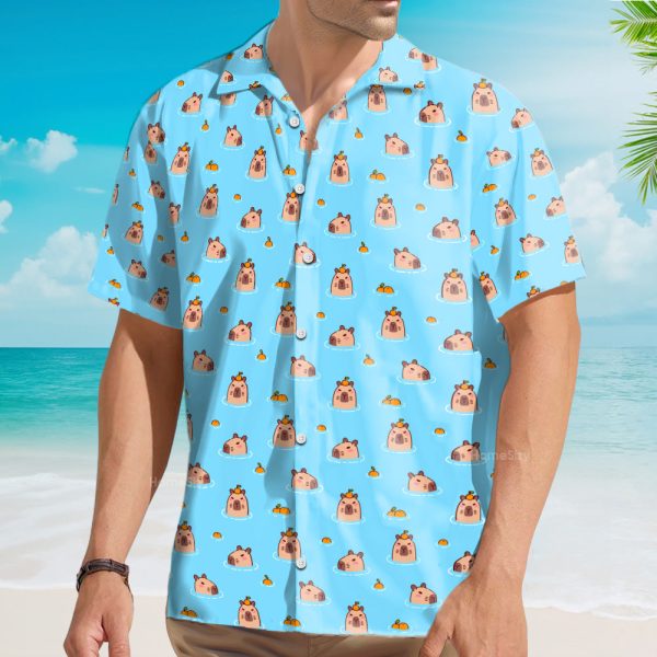 Cute Capybara Funny Blue Animal Hawaiian Shirt