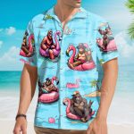 Funny Bigfoot Flamingo Pool Party Tropical Hawaiian Shirt