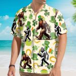 St. Patrick’S Day Bigfoot Lucky Shamrock & Sasquatch Hawaiian Shirt