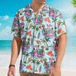 Funny Skeleton Flamingo Summer Beach Party Aloha Hawaiian Shirt