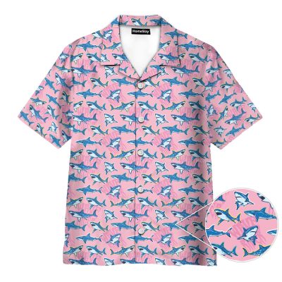 Pink Shark Funny Tropical Pattern Seamless Hawaiian Shirt