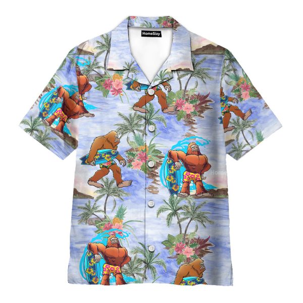 Bigfoot Sasquatch Summer Beach Tropical Aloha Hawaiian Shirt