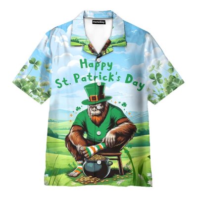 Happy St. Patrick’S Day Bigfoot Funny Lucky Sasquatch Hawaiian Shirt