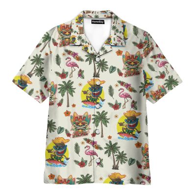 Tiki Flamingo & Palm Tree Vintage Tropical Hawaiian Shirt