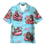 Funny Bigfoot Flamingo Pool Party Tropical Hawaiian Shirt