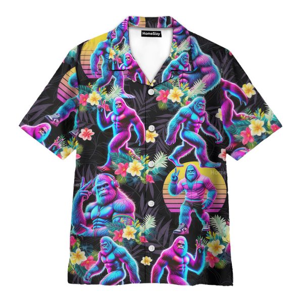 Neon Bigfoot Retro 80S Vaporwave Sasquatch Hawaiian Shirt
