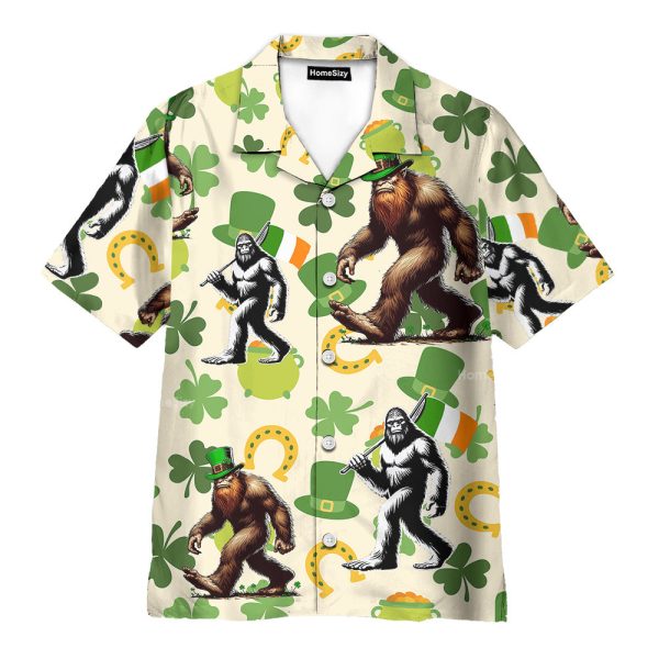 St. Patrick’S Day Bigfoot Lucky Shamrock & Sasquatch Hawaiian Shirt